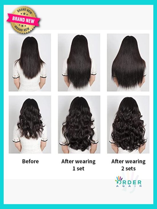 Black Synthetic Clip-In Hair Extensions 22 Inch Long Straight Full Head main image 6